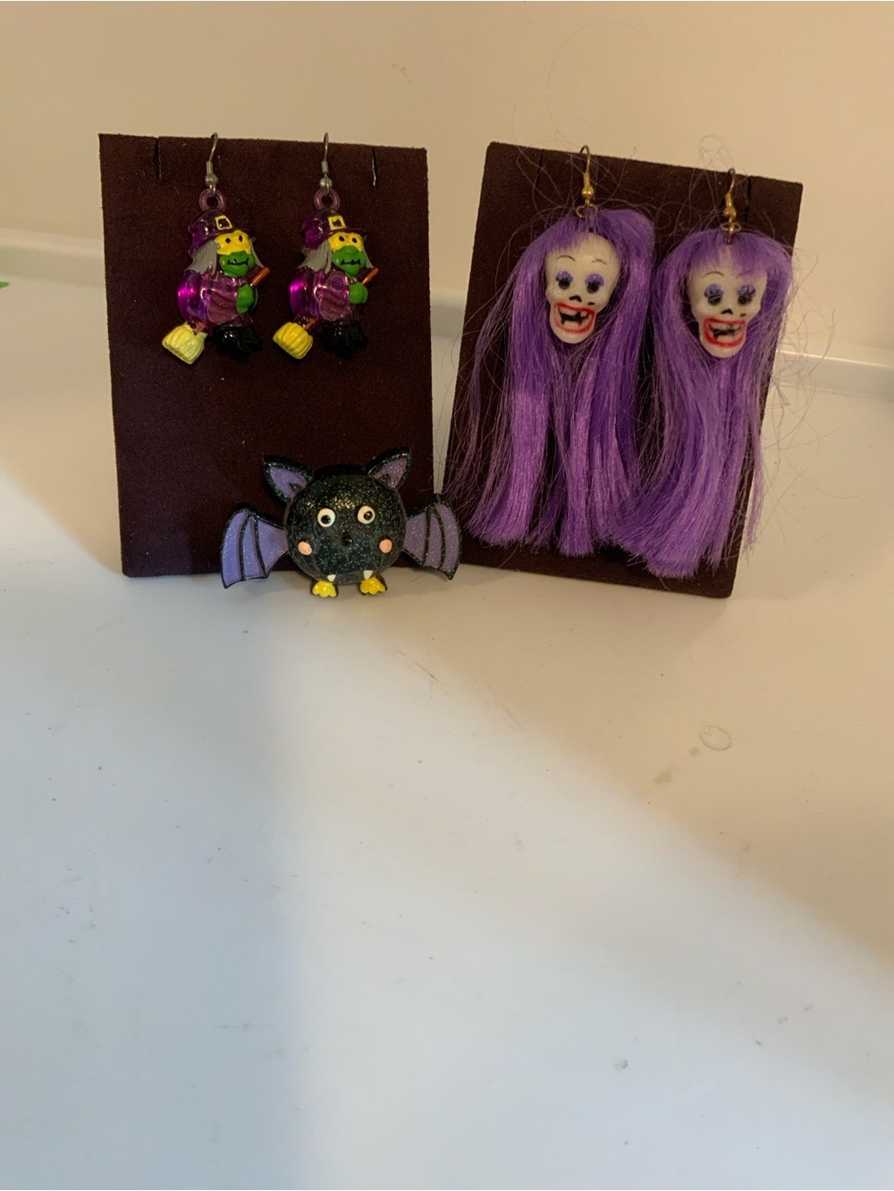 Purple Halloween Kids Earrings & Bat Pin Set - Unbranded